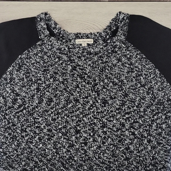 Calvin Klein Womens XL Black Sleeve Marled Body Top‎ Lightweight Sparkly Casual - Picture 4 of 5
